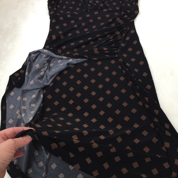 LRL Black Dress Brown Diamond Print Faux Wrap 8 - Picture 6 of 8